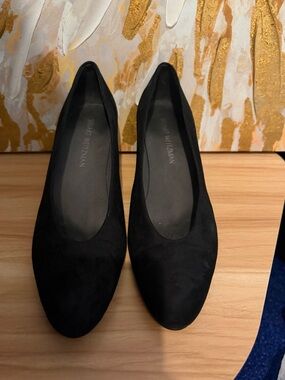 Stuart Weitzman Black Suede Round-Toe Ballet Flats